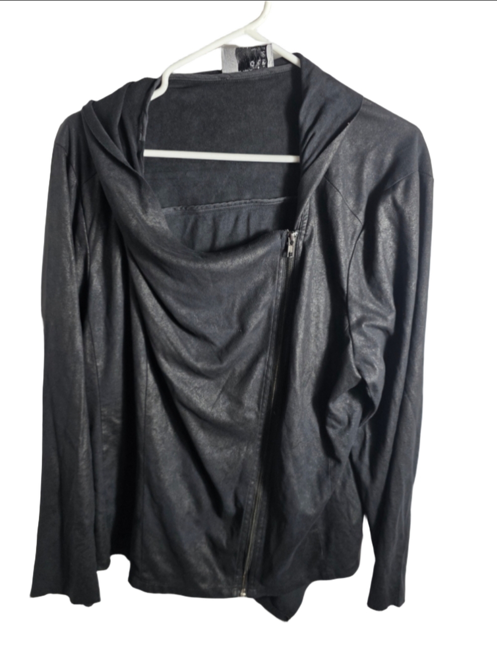Women's Ruff Hewn Black Faux Leather shimmer Zip Jacket Size 2X Gothic rock chic
